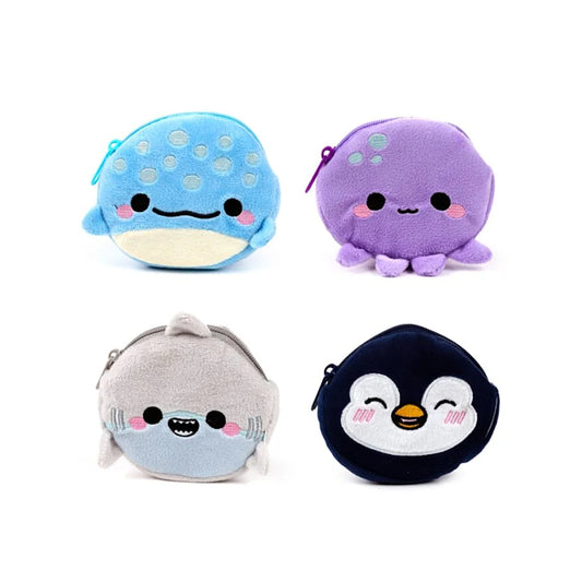 vier kawaii zeedier portemonneetjes naast elkaar 🌊