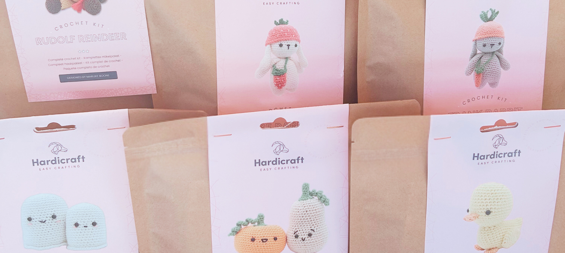 banner met haakpakketten van hardicraft