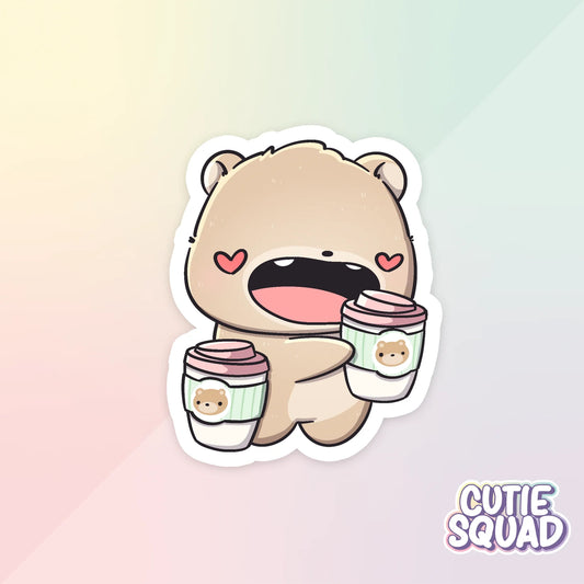 bear cafe sticker van cutiesquad met koffie to go