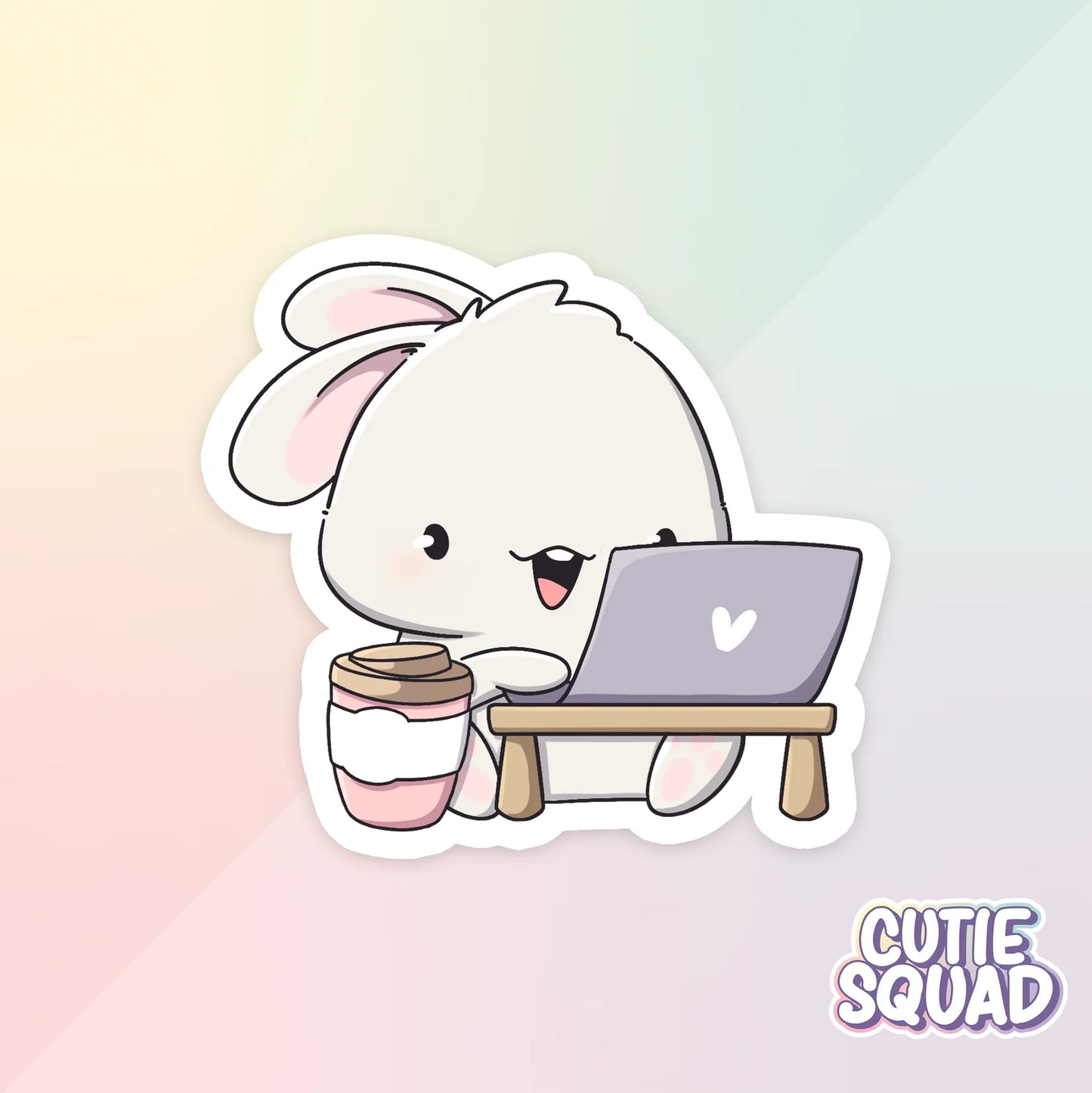 cozy bunnies sticker van cutiesquad met laptop