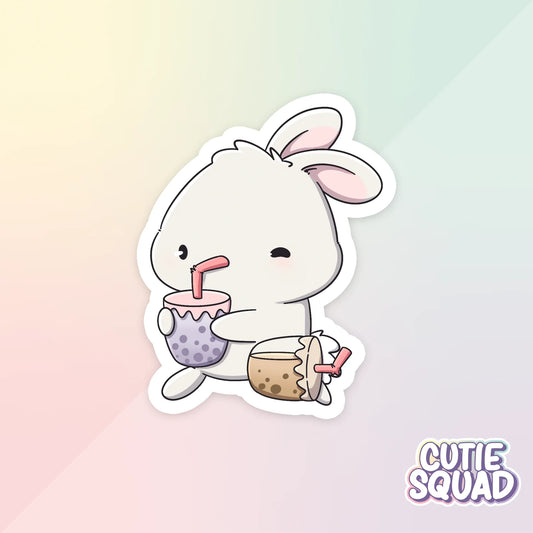 cozy bunnies sticker van cutiesquad met bubble tea