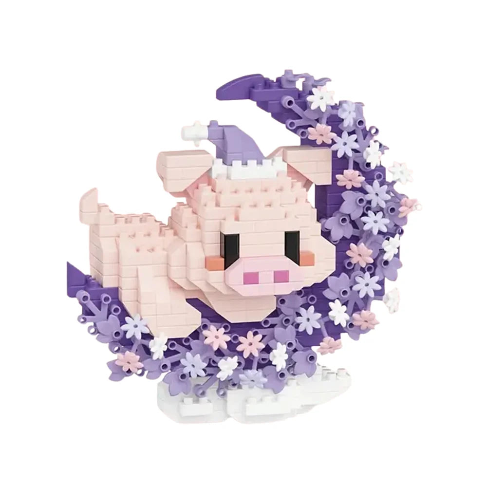 schattig varkentje van mini blokjes op halve maan