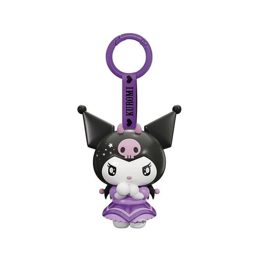Kuromi sleutelhanger in zwart-paars lolita outfit – stoer, uniek en stijlvol Sanrio accessoire