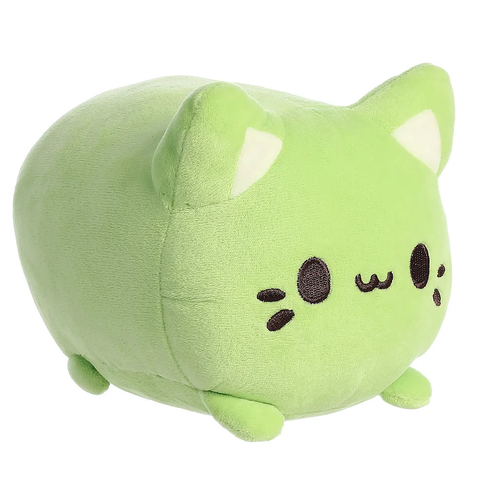 zachtgroene Meowchi knuffel met schattig gezichtje