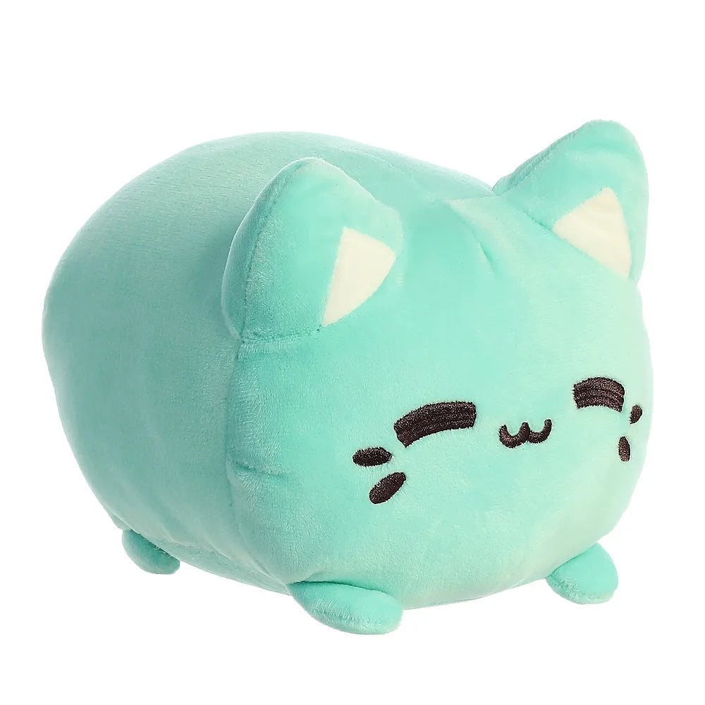 mintgroene Meowchi knuffel close-up