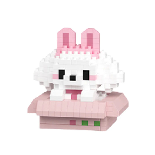 Mini Bricks Peekaboo – Witte hond met roze oren, schattig micro bouwpakket