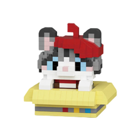 Grijs Peekaboo katje mini bricks – ondeugend met rood hoedje