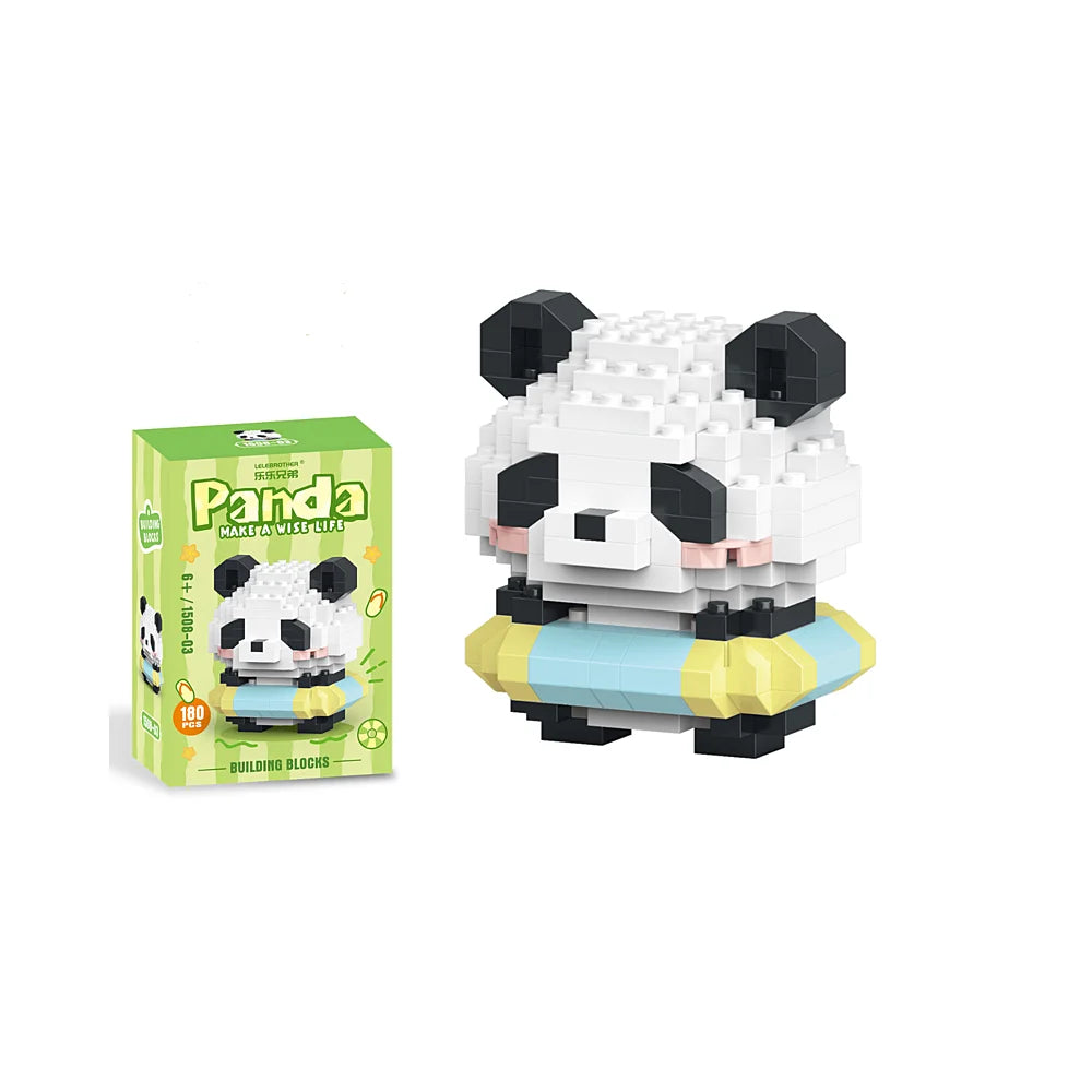 mini bricks panda bouwset in verpakking