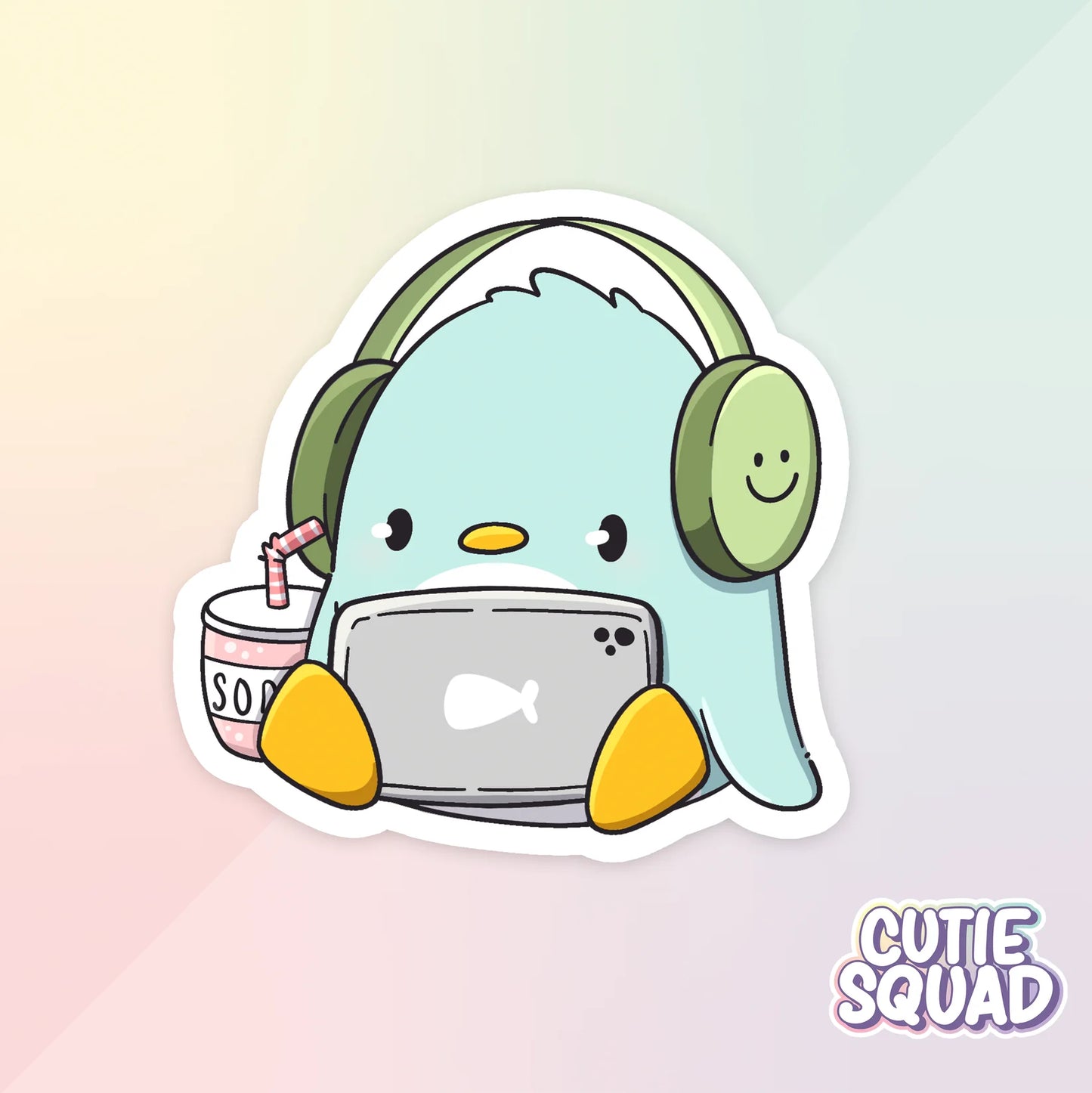 ray penguin sticker van cutiesquad met koptelefoon