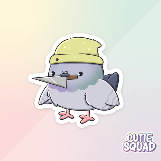 pigeon from the block sticker van cutiesquad met mutsje