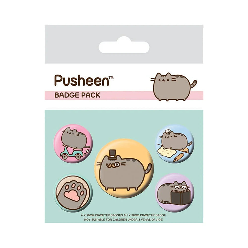 set van 5 pusheen kawaii badges