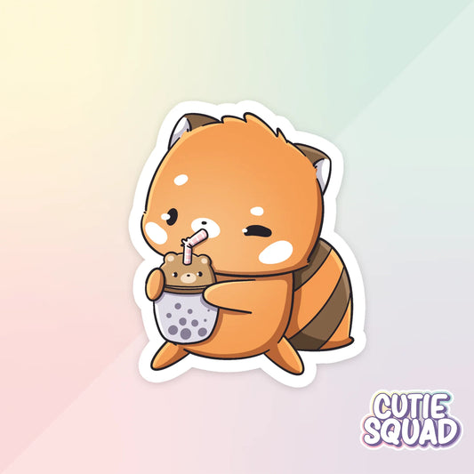 red panda foodies sticker van cutiesquad met bubble tea