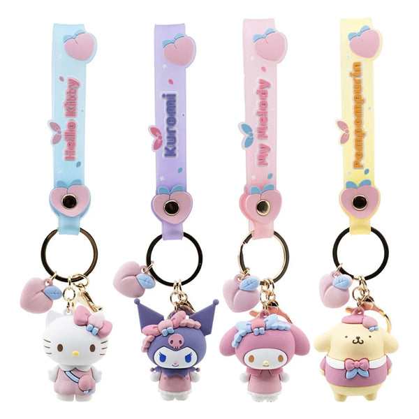 schattige sanrio sleutelhangers in perzikroze tinten