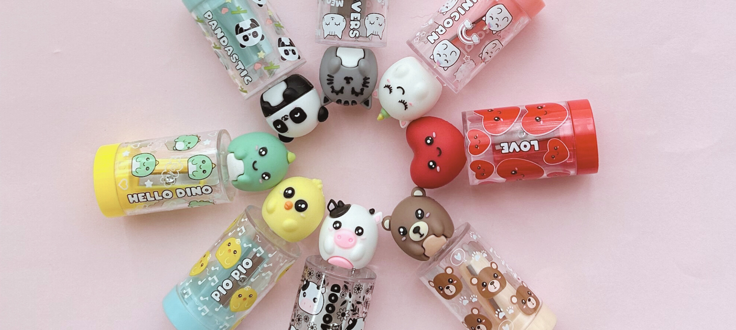 vrolijke kawaii puntenslijpers collectie met schattige designs