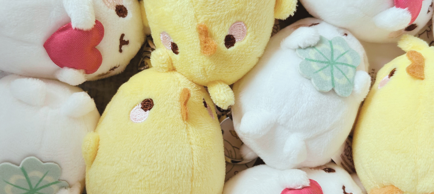 kawaii en kleurrijke Molang en Piu Piu sleutelhangers samen