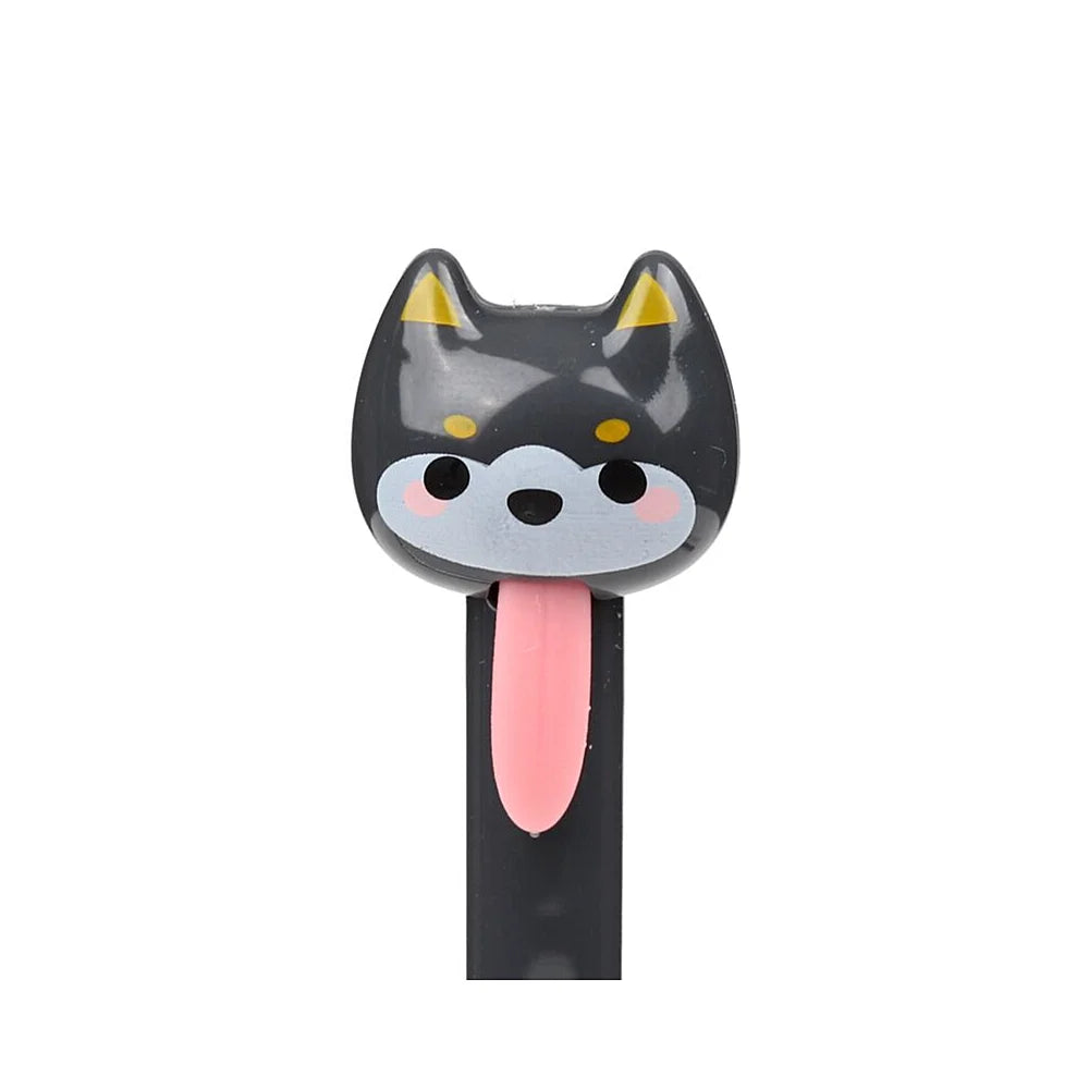  Close-up van de grijze Shiba Inu klikker pen, met detail van het schattige hondenkopje