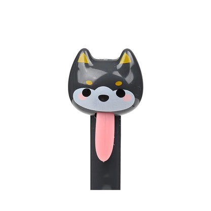  Close-up van de grijze Shiba Inu klikker pen, met detail van het schattige hondenkopje