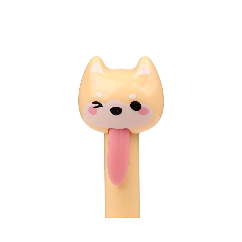Detailopname van de beige Adoramals Shiba Inu pen met zachte rubberen tong