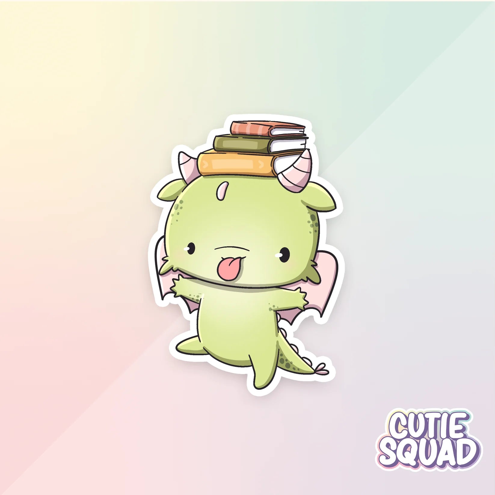 bookdragons sticker van cutiesquad met boeken op het hoofd