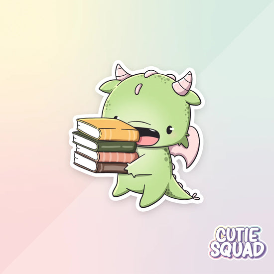 bookdragons sticker van cutiesquad met stapeltje boeken