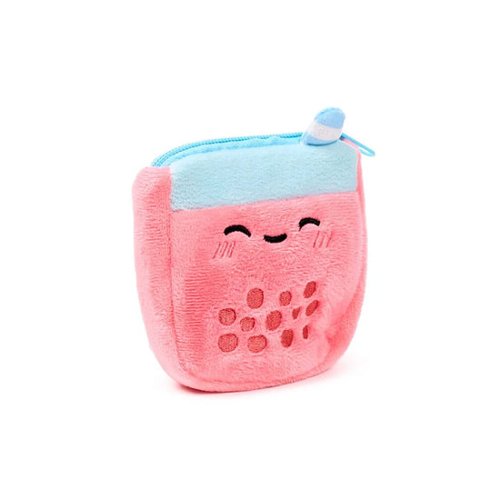 Bubble tea portemonneetje donkerroze – vrolijke trendy kleur in pluche