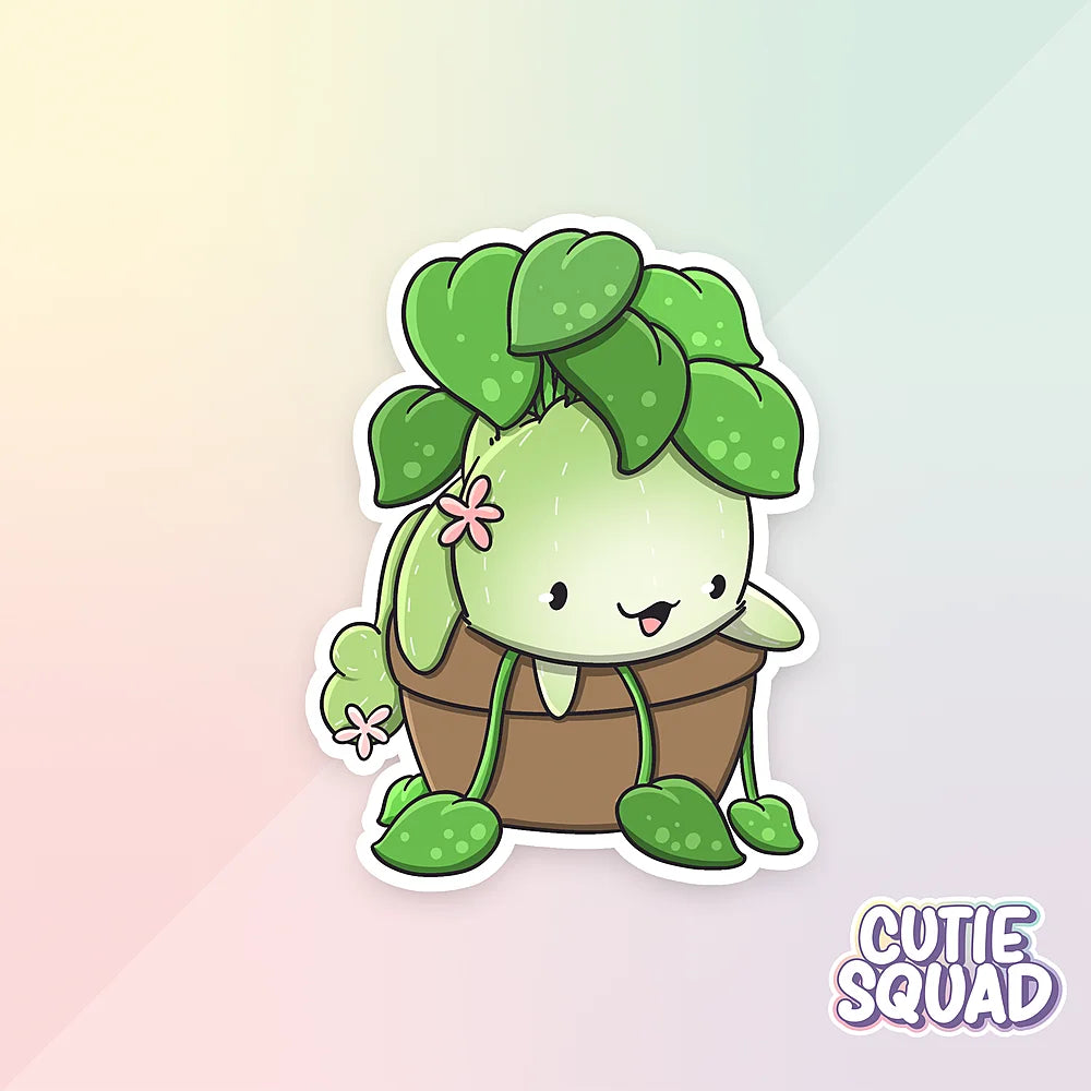 cactus cat sticker van cutiesquad met bruine bloempot