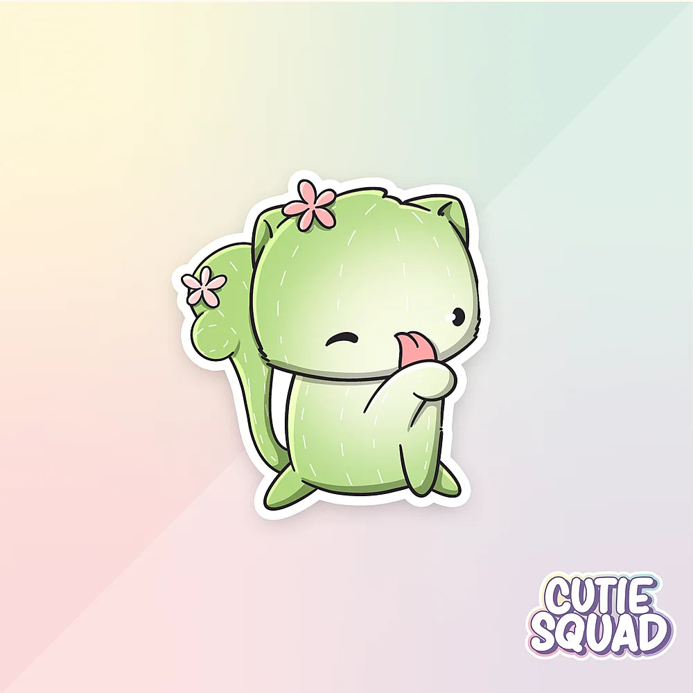 cactus cat sticker van cutiesquad pootje likken