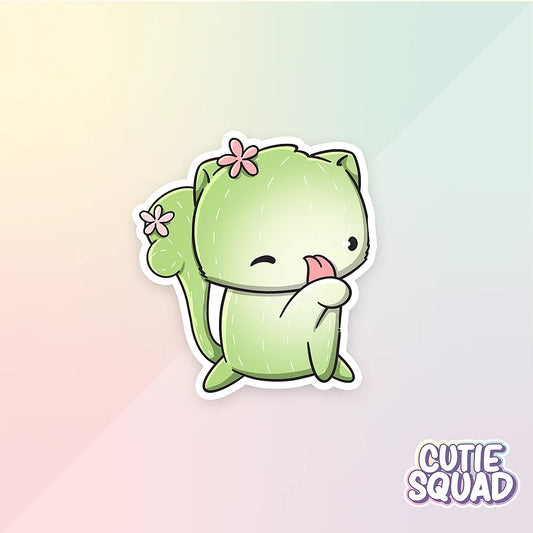 cactus cat sticker van cutiesquad pootje likken