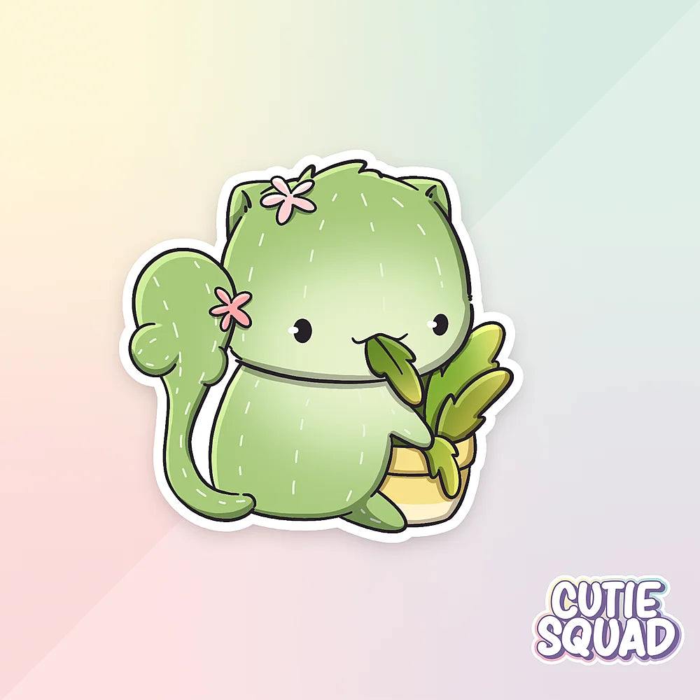 cactus cat sticker van cutiesquad plantje eten