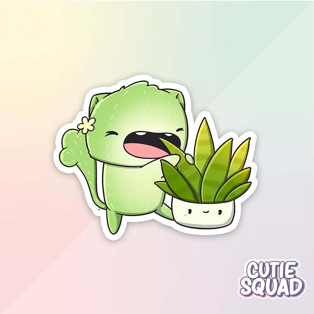 cactus cat sticker van cutiesquad plantje knabbelen
