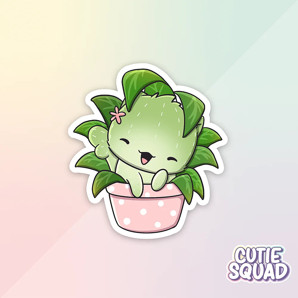cactus cat sticker van cutiesquad met roze bloempot
