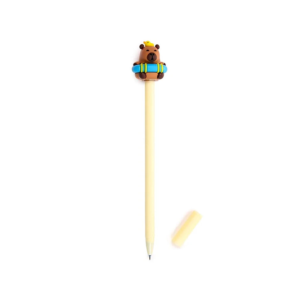 Relaxte capibara pen met zwemband – vrolijke en praktische schrijfwaren