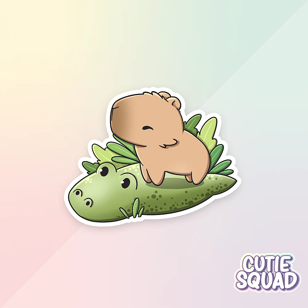 capybara friends sticker van cutiesquad met krokodil