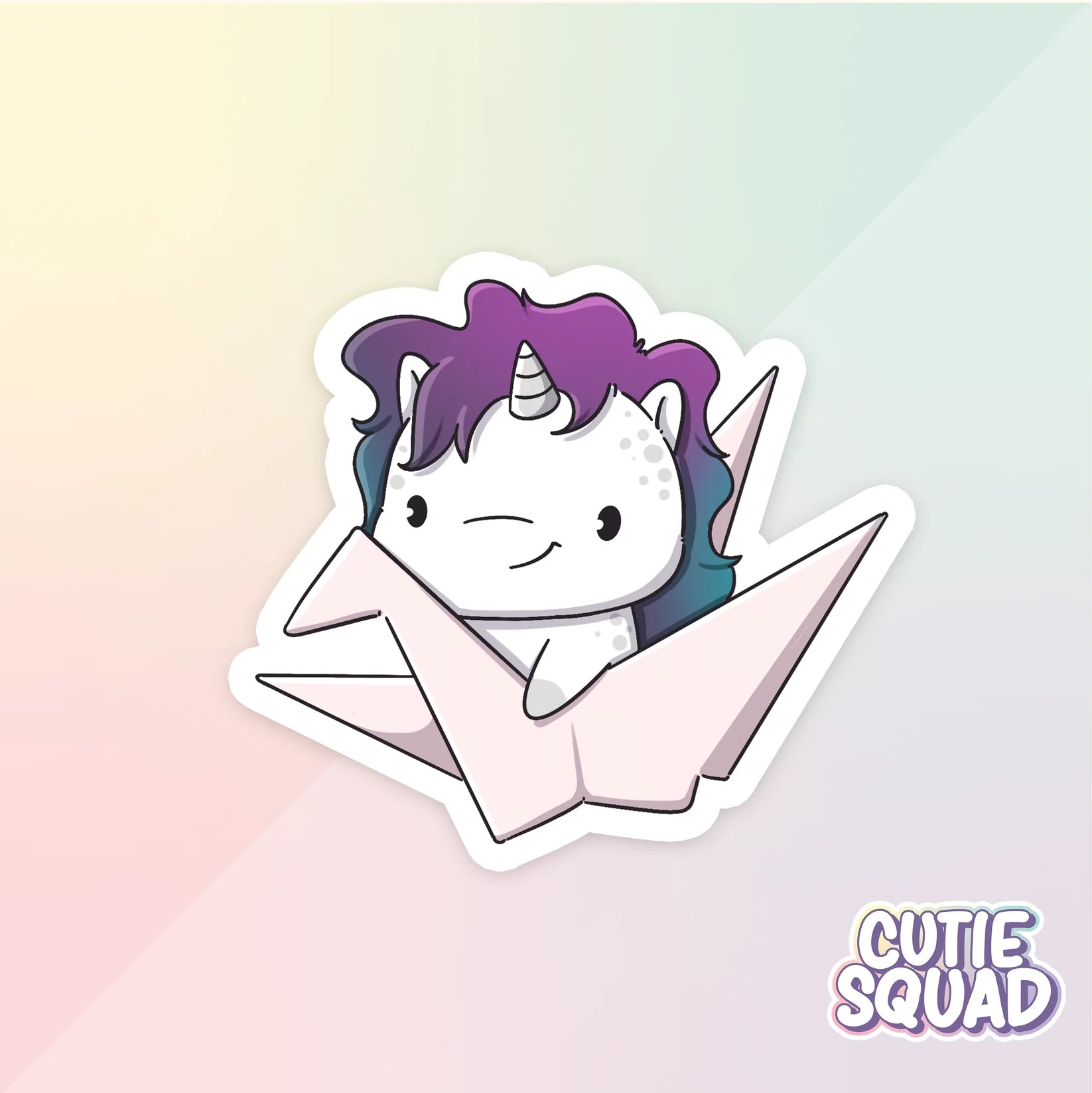 cloudy unicorns sticker van cutiesquad met origami zwaantje