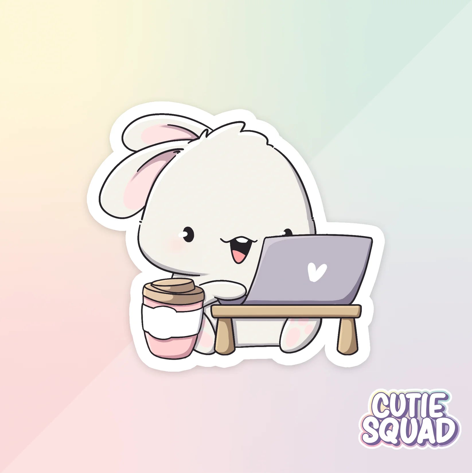cozy bunnies sticker van cutiesquad met laptop