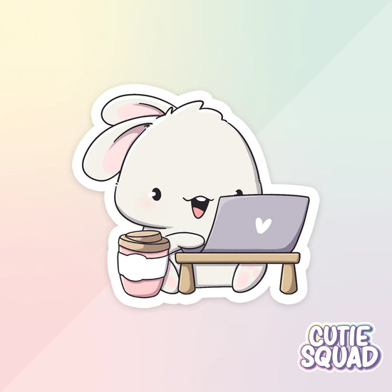 cozy bunnies sticker van cutiesquad met laptop