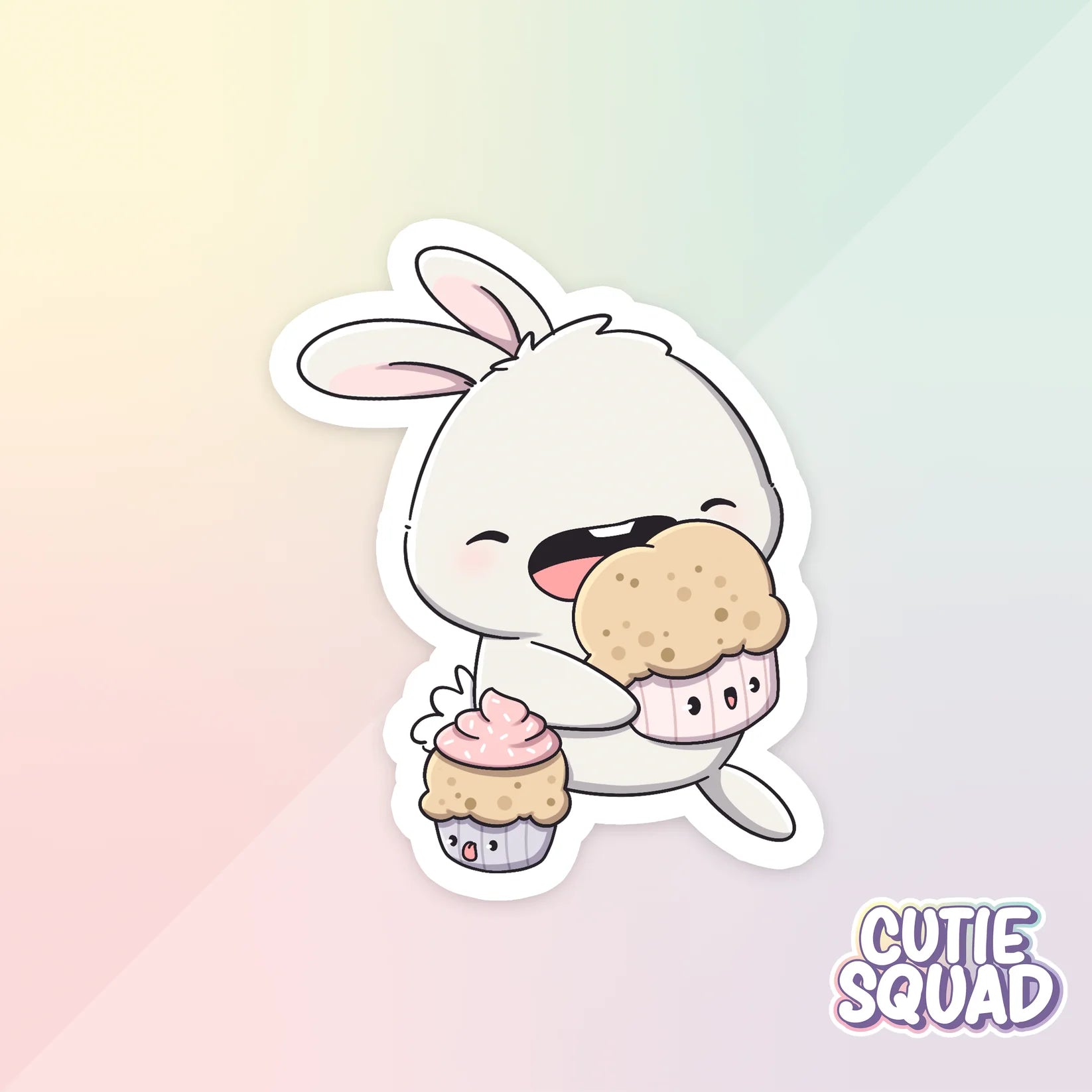 cozy bunnies sticker van cutiesquad met cupcake