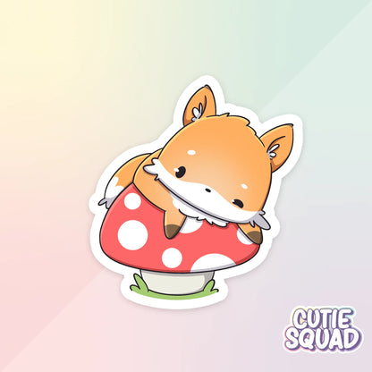fall foxes sticker van cutiesquad met paddenstoel