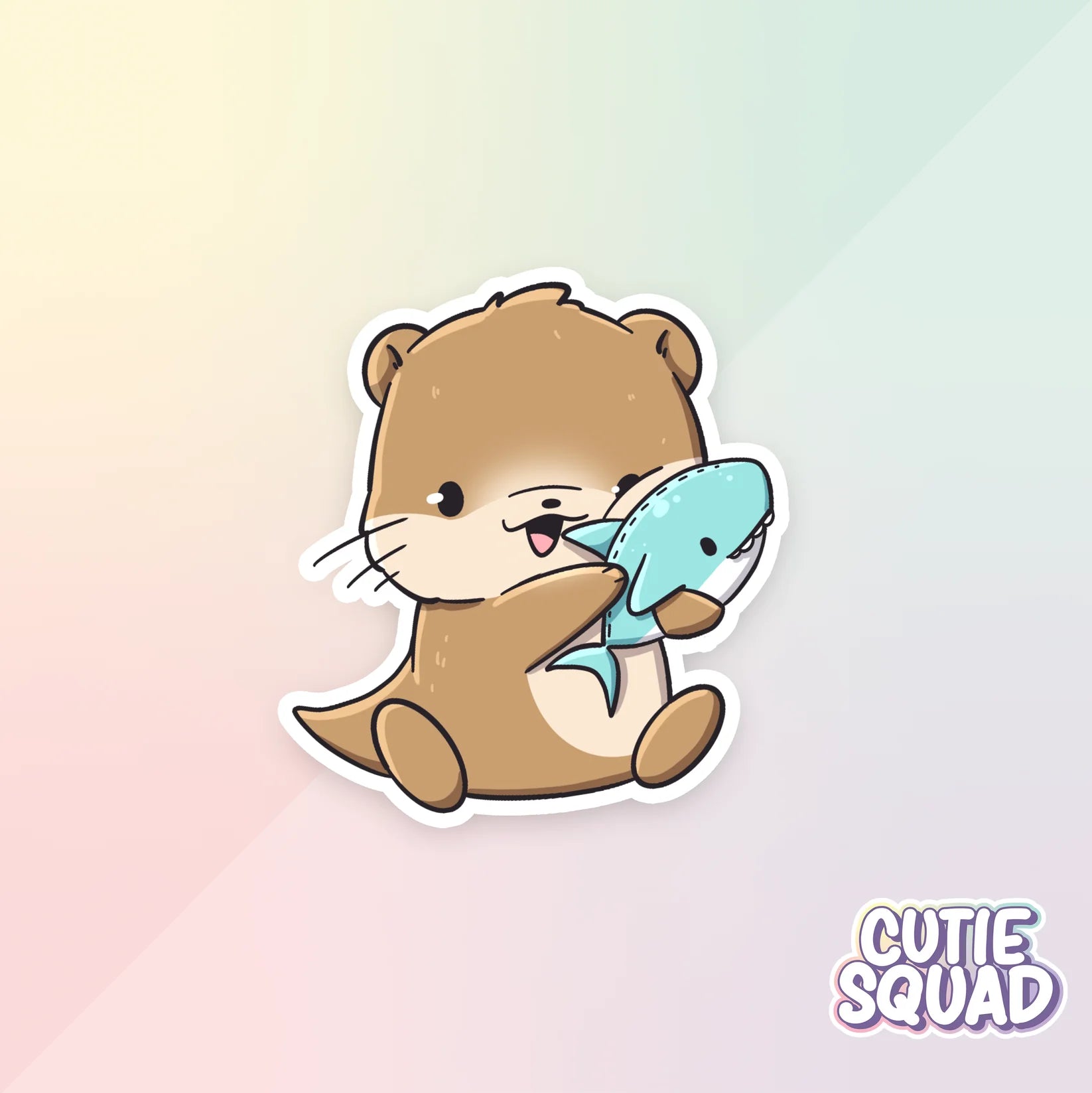 fishy otter sticker van cutiesquad met haai plushie