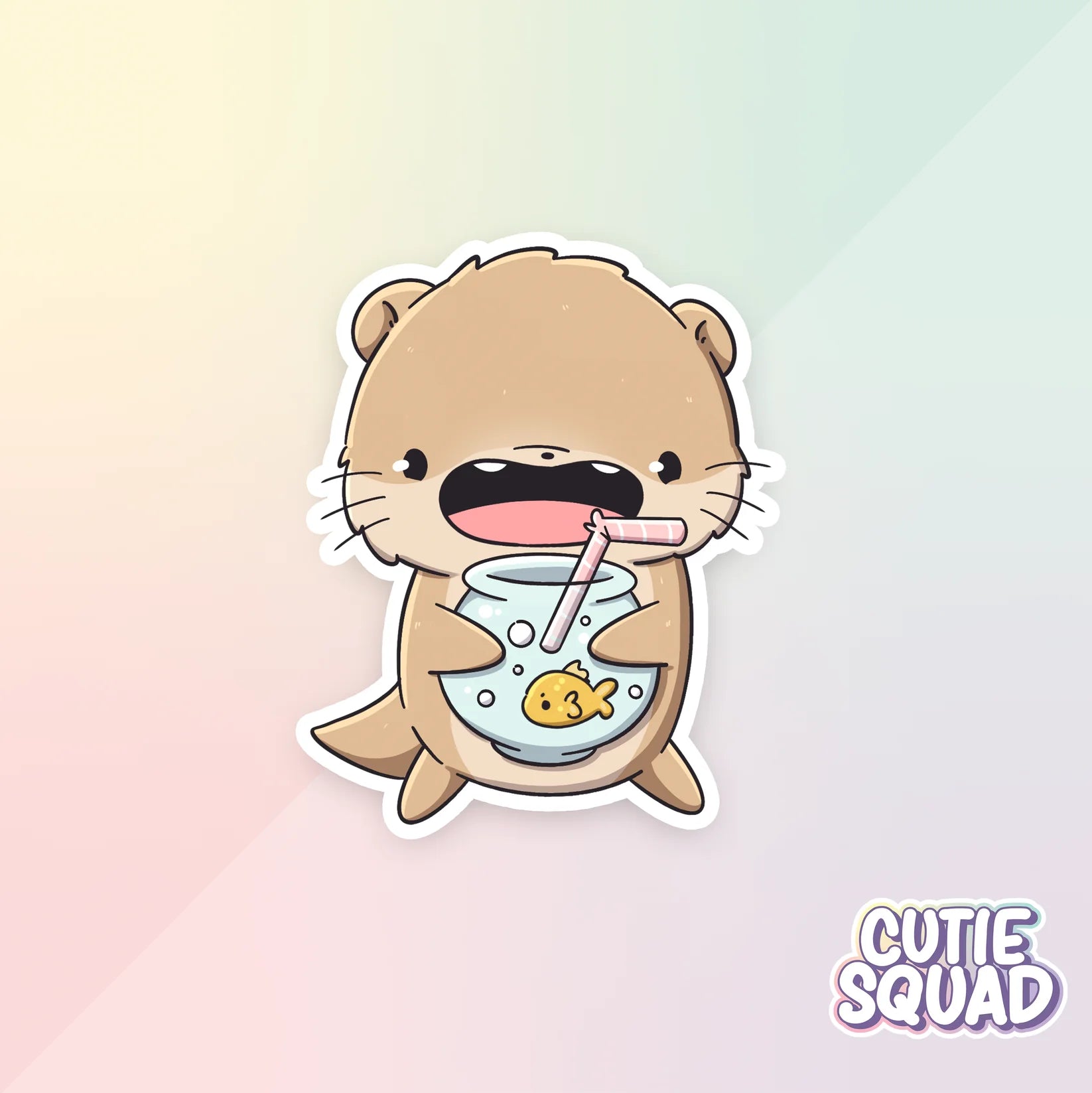 fishy otter sticker van cutiesquad met vissenkom drankje