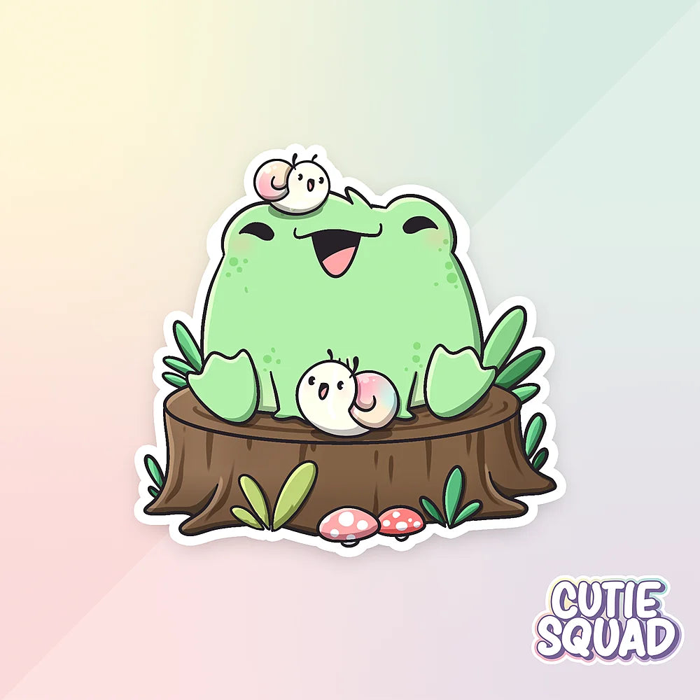 cult frogs sticker van cutiesquad op boomstronk