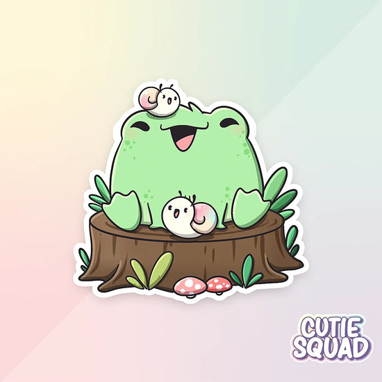 cult frogs sticker van cutiesquad op boomstronk