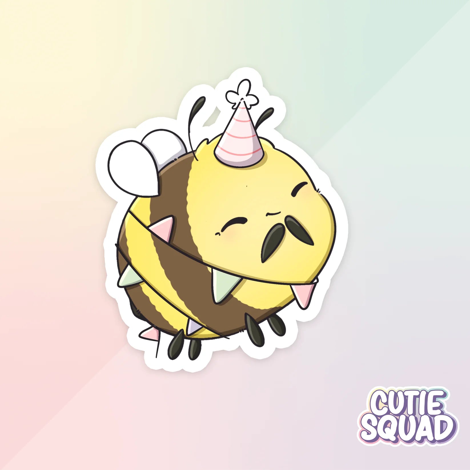 funny bees sticker van cutiesquad met feesthoedje