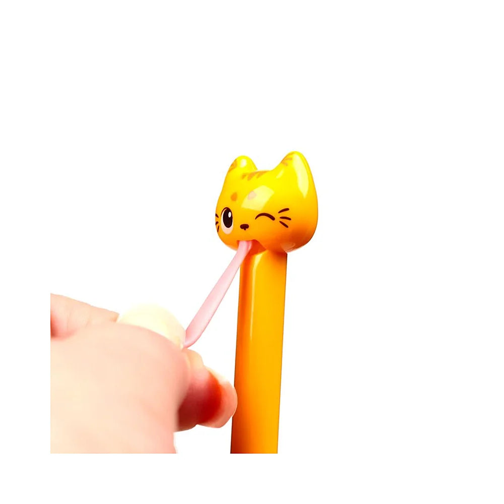 Originele kawaii katten klikker pen van Beans and Co, met flexibel tongetje en zacht kattenkopje – vrolijke schrijfwaren cadeau voor elke kattenliefhebber