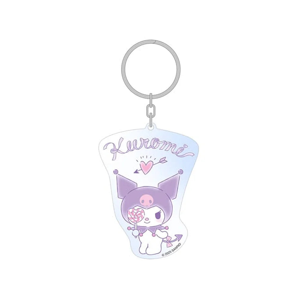 Kuromi sleutelhanger met hartjes lolly – Unieke Sanrio acryl accessoire, vrolijk en eigenzinnig design