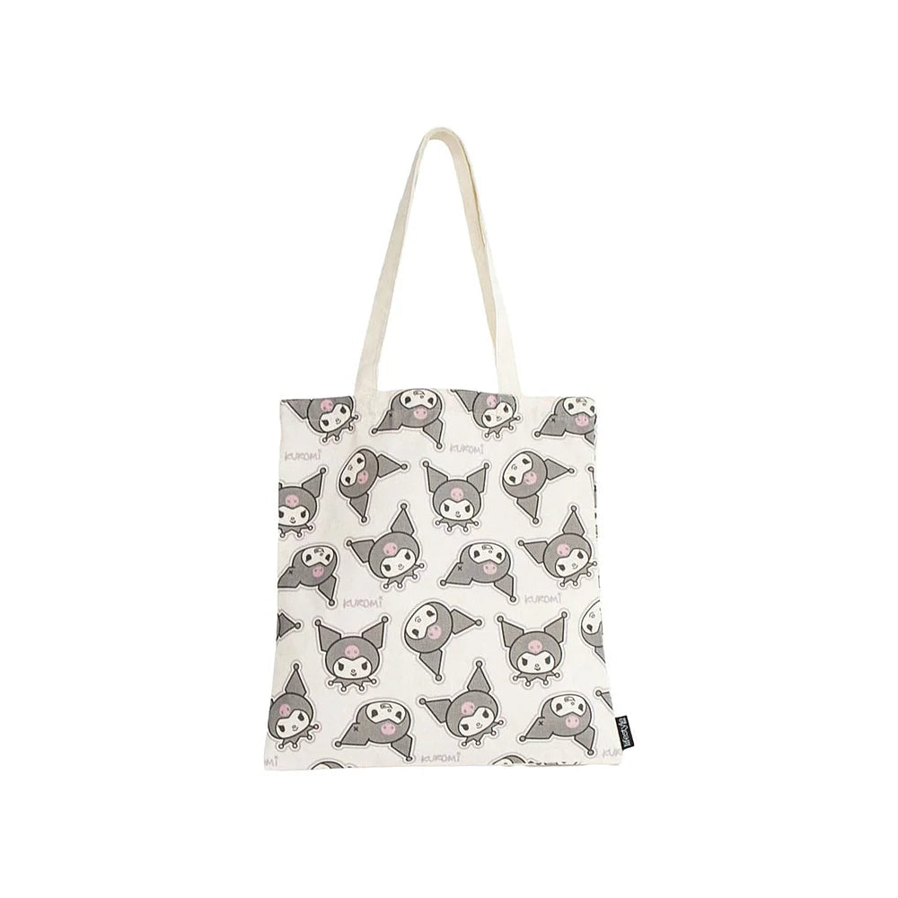 Kawaii Kuromi tas voorkant – officiële Sanrio merchandise van 38x42 cm in beige met zwarte all-over prints