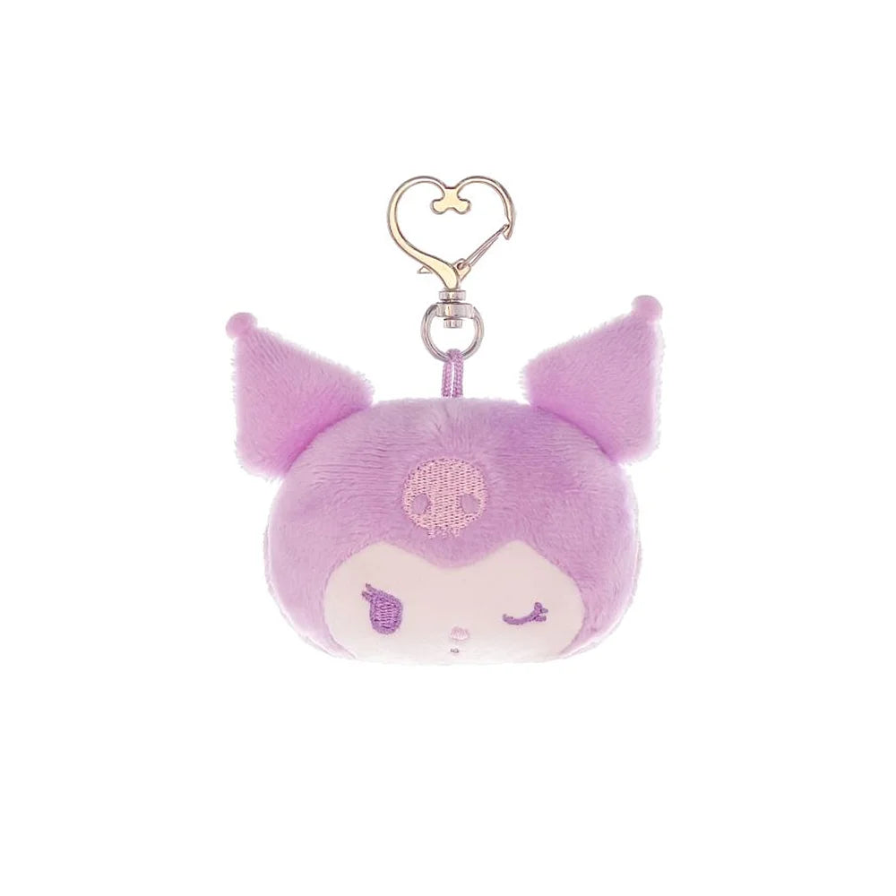 pluche kuromi sleutelhanger hoofd met hartvormige keyring, officieel sanrio accessoire

