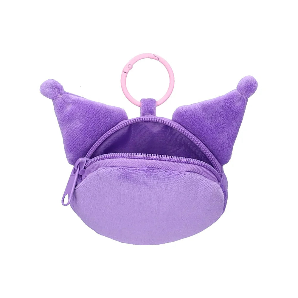 Open pluche Kuromi portemonneetje met ruimte voor kleingeld en pasjes, kawaii Sanrio accessoire

