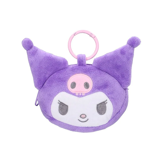 Pluche Kuromi portemonneetje in de vorm van Kuromi’s hoofd, officieel Sanrio accessoire met zachte kawaii uitstraling
