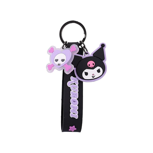 Kuromi Sanrio sleutelhanger van rubber met strap – vrolijke kawaii accessoire voor tas of sleutelbos